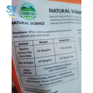 Oxbow Natural Science Vitamin C 120 กรัม อาหารเสริมสำหรับสัตว์เลี้ยงฟันแทะ