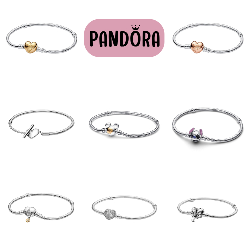 สร้อยข้อมือPandora เงินS925 สร้อยหัวใจPandora สีเงิน&สีโรสโกลด์ คลิปล็อค พร้อมกล่องเก็บ ถุงหิ้ว