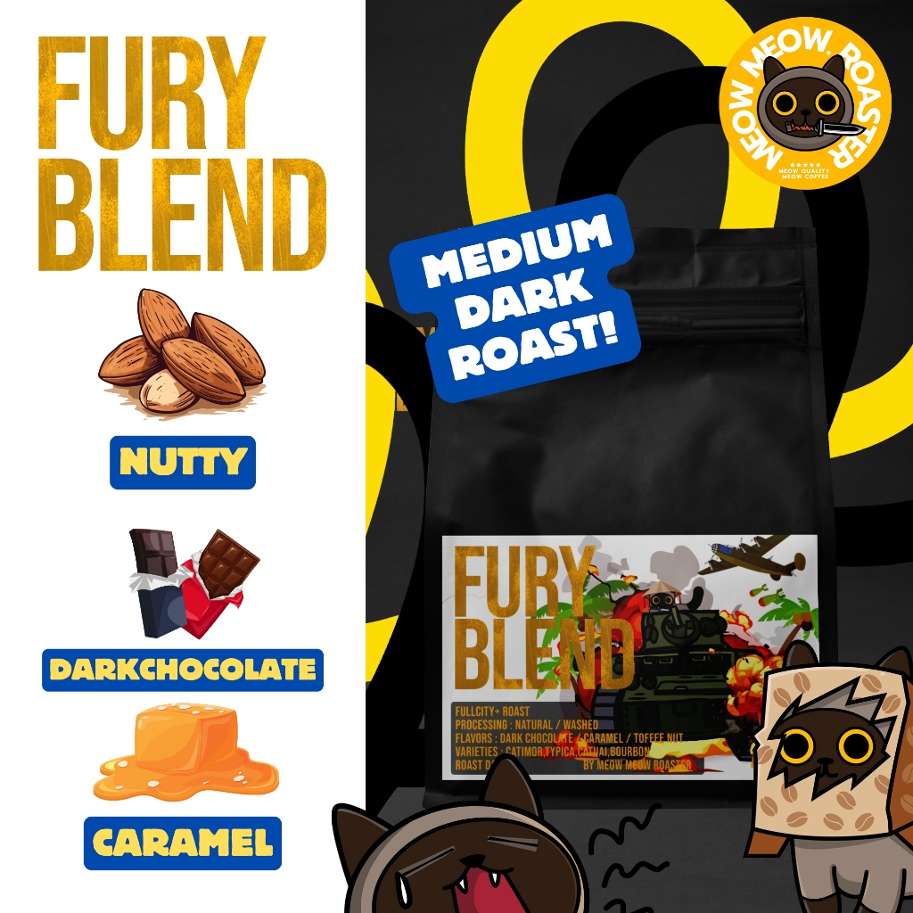 เมล็ดกาแฟ คั่วกลางเข้ม บราซิล x ไทย Fury Blend (ฟิวรี่เบลน) Full CITY+