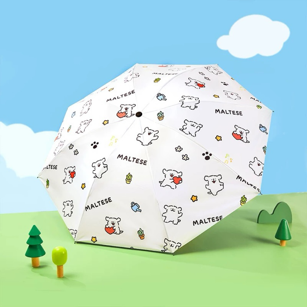 พร้อมส่ง🪴 ร่ม Maltese in the rain มอลทีส Garden สวนดอกไม้ ร่มพับ น่ารัก คุณภาพดี ร่มพกพา ร่มน่ารัก UPF 40+ 48012