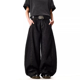 beerbroth-กางเกงยีนส์ผู้ชาย กระบอกใหญ่ MensDemin ขายาว ย้อนยุค baggy jeans สไตล์เกาหลี ทรงหลวม