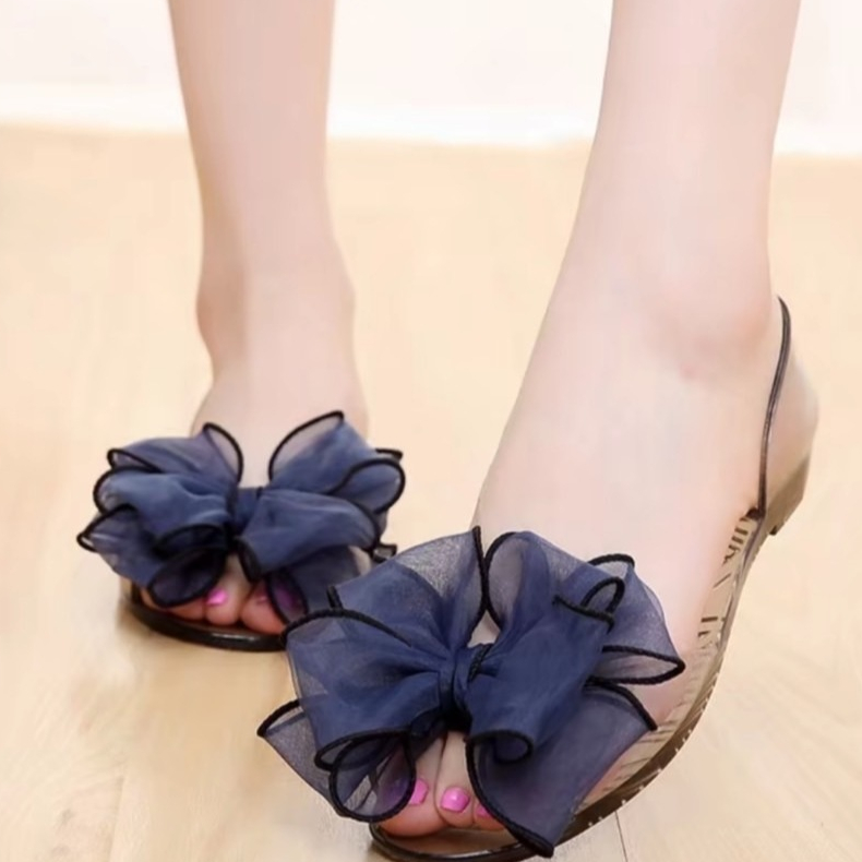 home..fashion รองเท้าคัทชู ยาง PVC ใส  แบบสวม ประดับโบว์ริบบิ้น พื้นนิ่ม พร้อมส่ง มีบริการส่งด่วน S-207