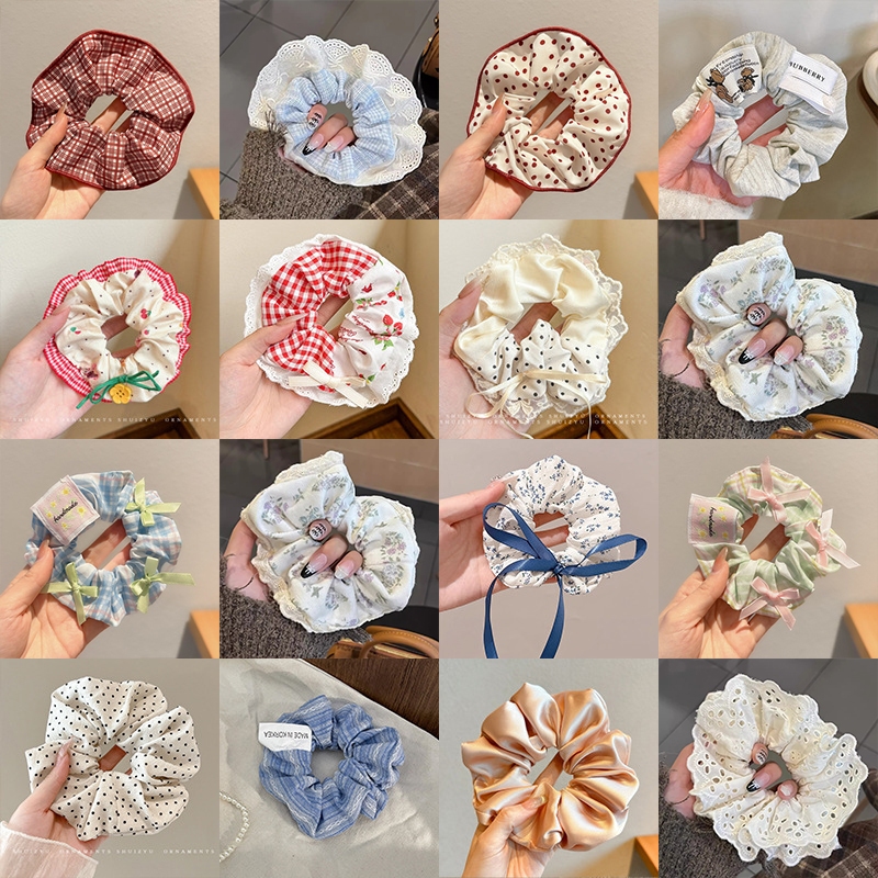🌺ใหม่ ยางรัดผมหางม้า ขนาดใหญ่ สีสันสดใส สําหรับเด็กผู้หญิง แต่งลูกไม้ สีขาว