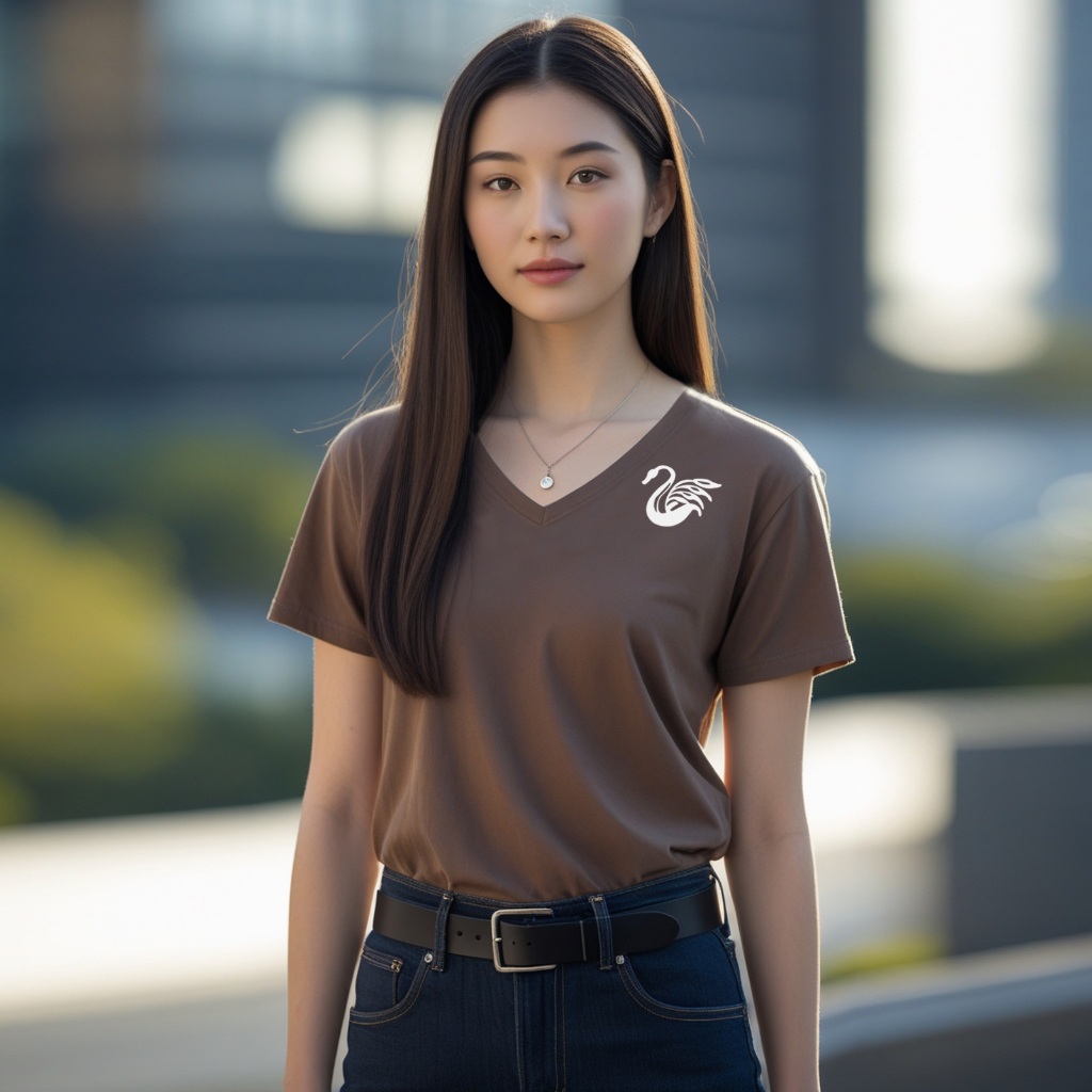 M-6XL เสื้อยืดแฟชั่นเกาหลี ลายหงษ์ คอวี T-shirt swan for women Cotton100% High quality รุ่น C466