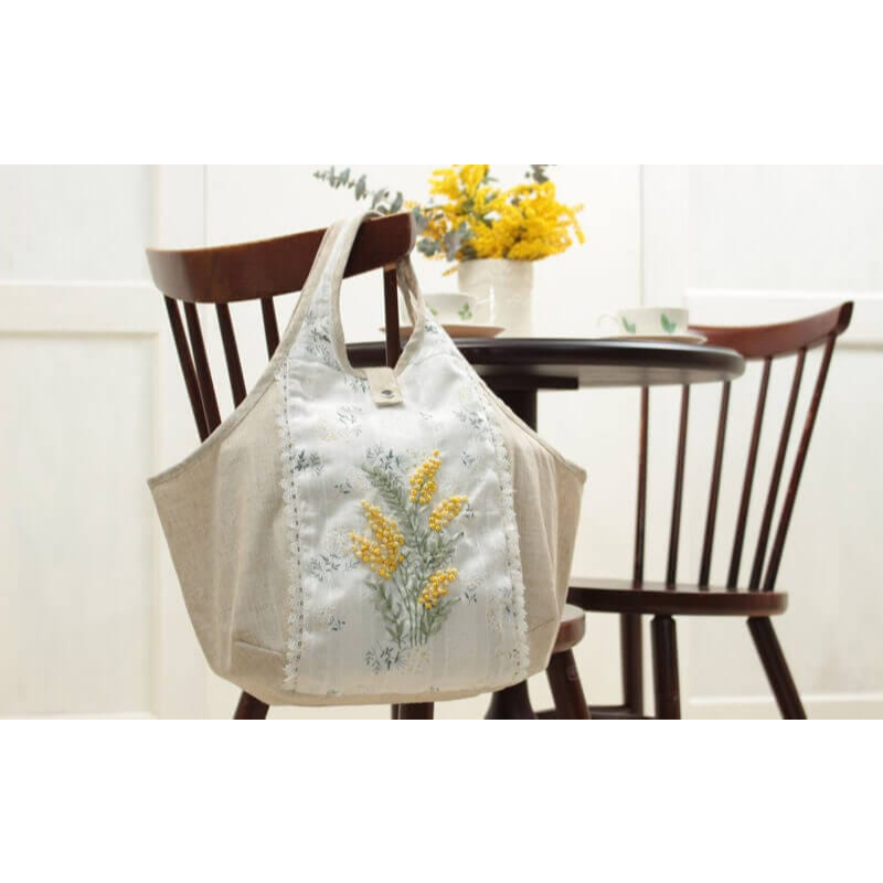 [ami-Brugge] Mimosa & Lavender Ribbon hand embroidery: Tote bag