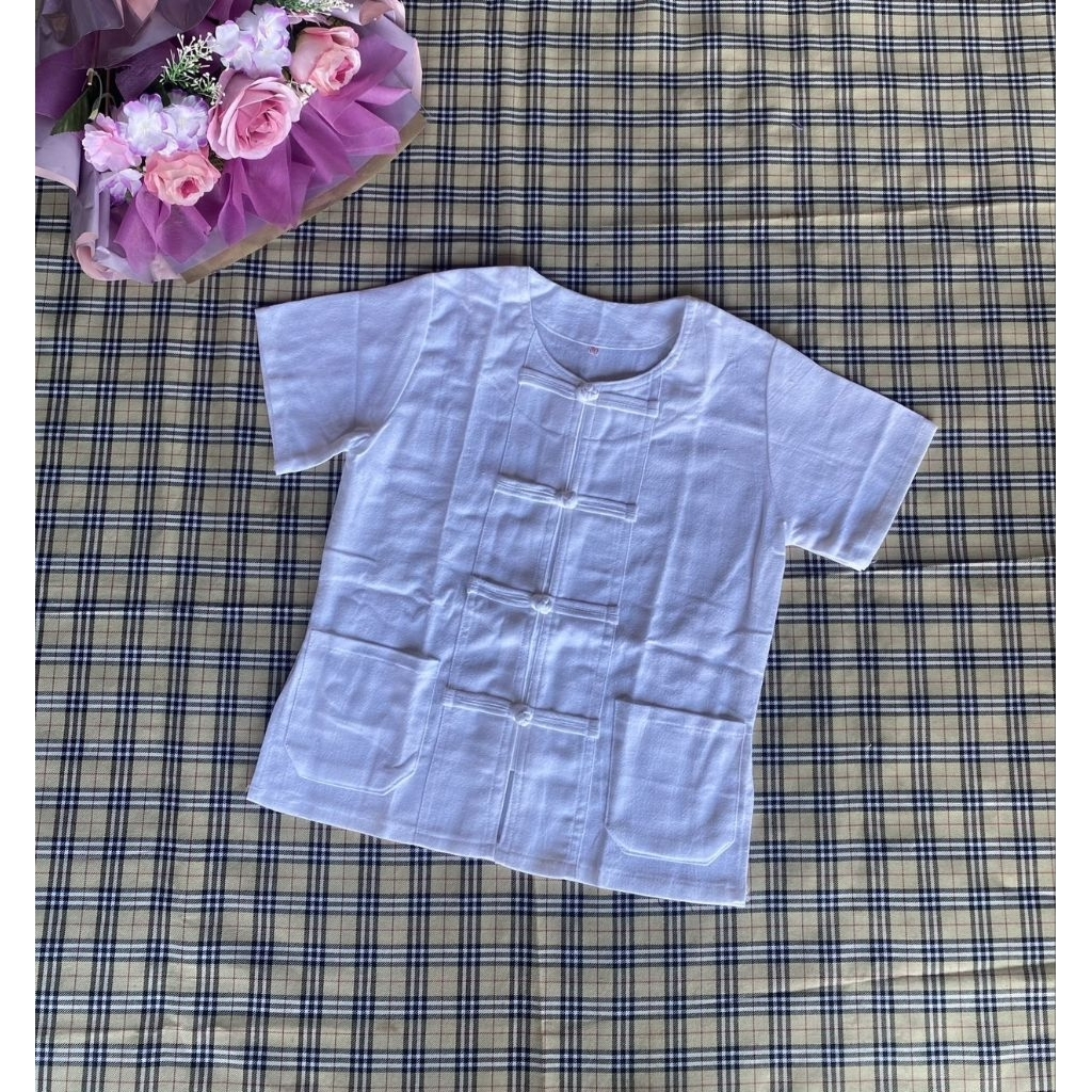 เสื้อผ้าฝ้ายสีขาวของเด็กใส่ได้ทั้งเด็กชายและหญิง ไซด์ (3-12 ขวบ)