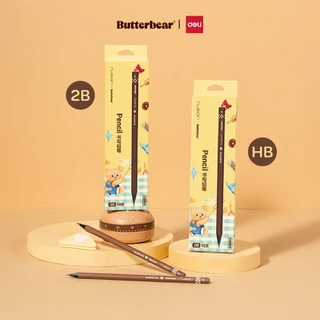 ButterBear X Deli ดินสอไม้สีดำ Nusign ลายหมีเนย HB/2B (แพ็ค 12 แท่ง)