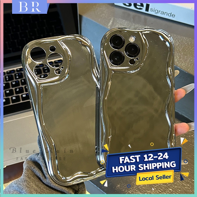 ความรู้สึกขั้นสูง สไตล์เย็น ป้องกันการชนกัน เคสไอโฟน 11 12 13 14 15 Pro Max XR XS X 16 Plus กรณีโทรศัพท์กระจกสีเงิน