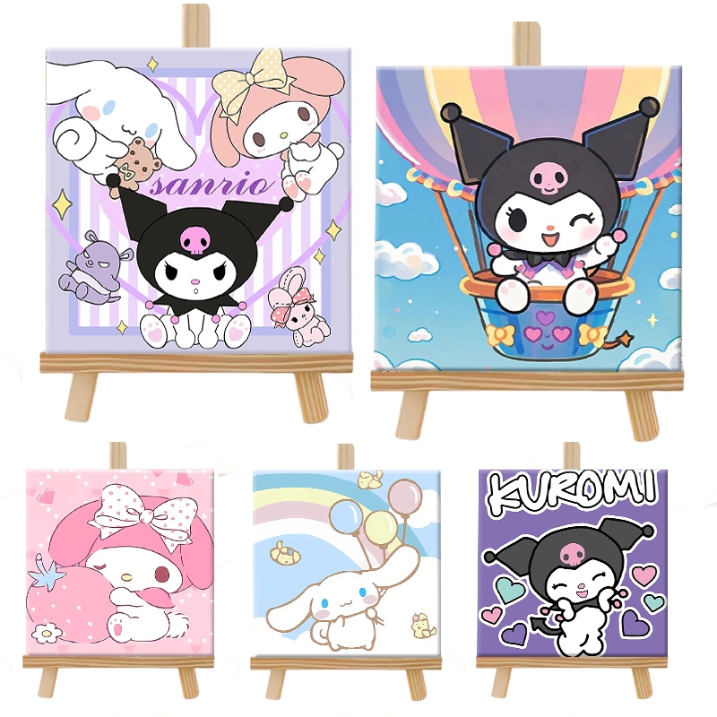 ระบายสีตามตัวเลข 20X20ซม Kuromi/Melody คุโรมิ ที่ระบายสี มาพร้อมกับอุปกรณ์ที่สมบูรณ์ DIY ของขวัญ