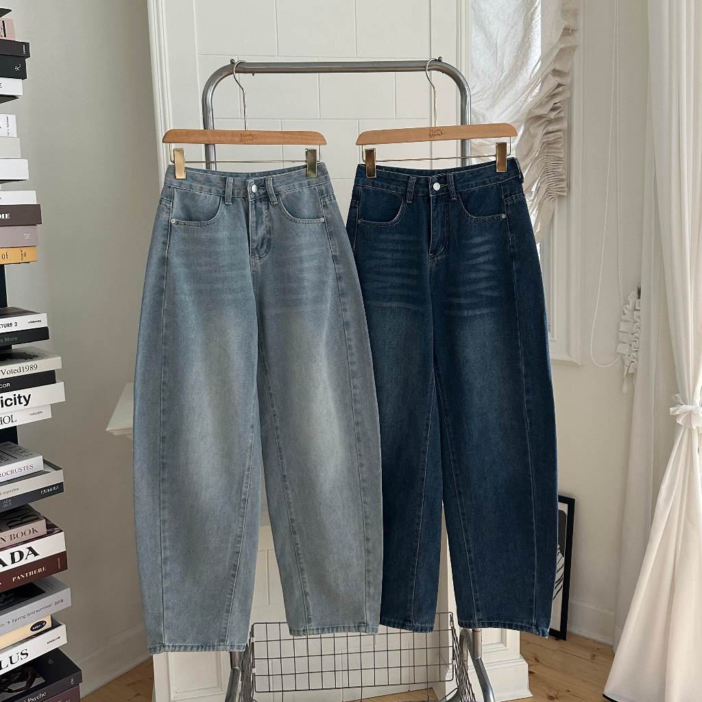 Kimmame - กางเกง รุ่น Barrel Jeans 2 สี