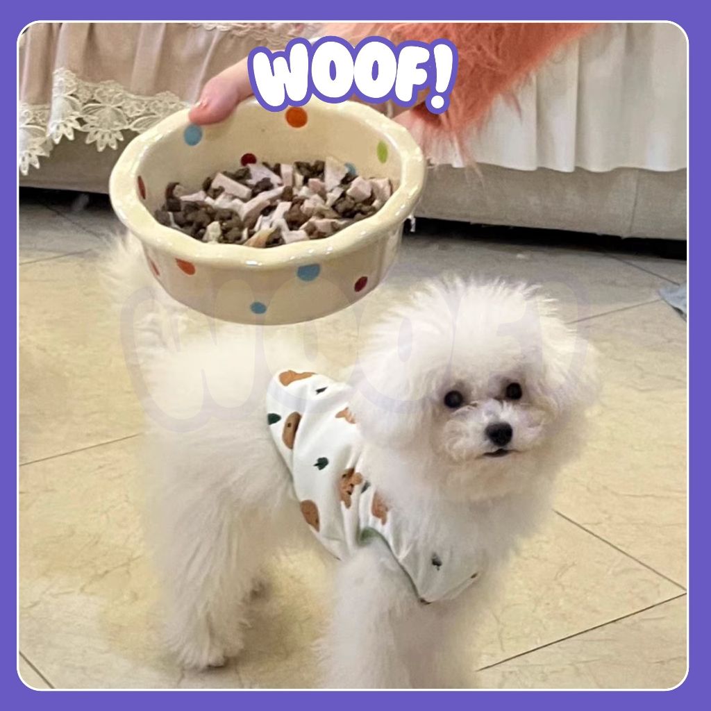 [ส่งฟรี] Woof ชามเซรามิคลายจุด ชามอาหารหมา ชามอาหารสัตว์เลี้ยง ไม่เป็นแหล่งสะสมของเชื้อโรค ใส่น้ำได้ 350 มล. รูปที่ 6