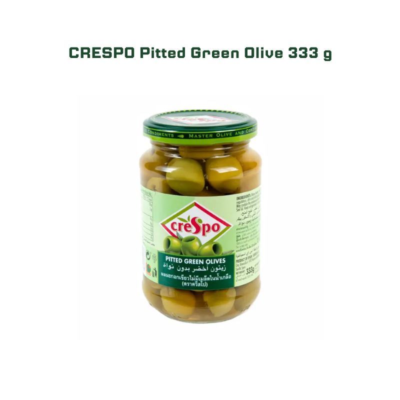 คริสโป มะกอกเขียวไม่มีเมล็ด 333 กรัม CRESPO Pitted Green Olive 333 g
