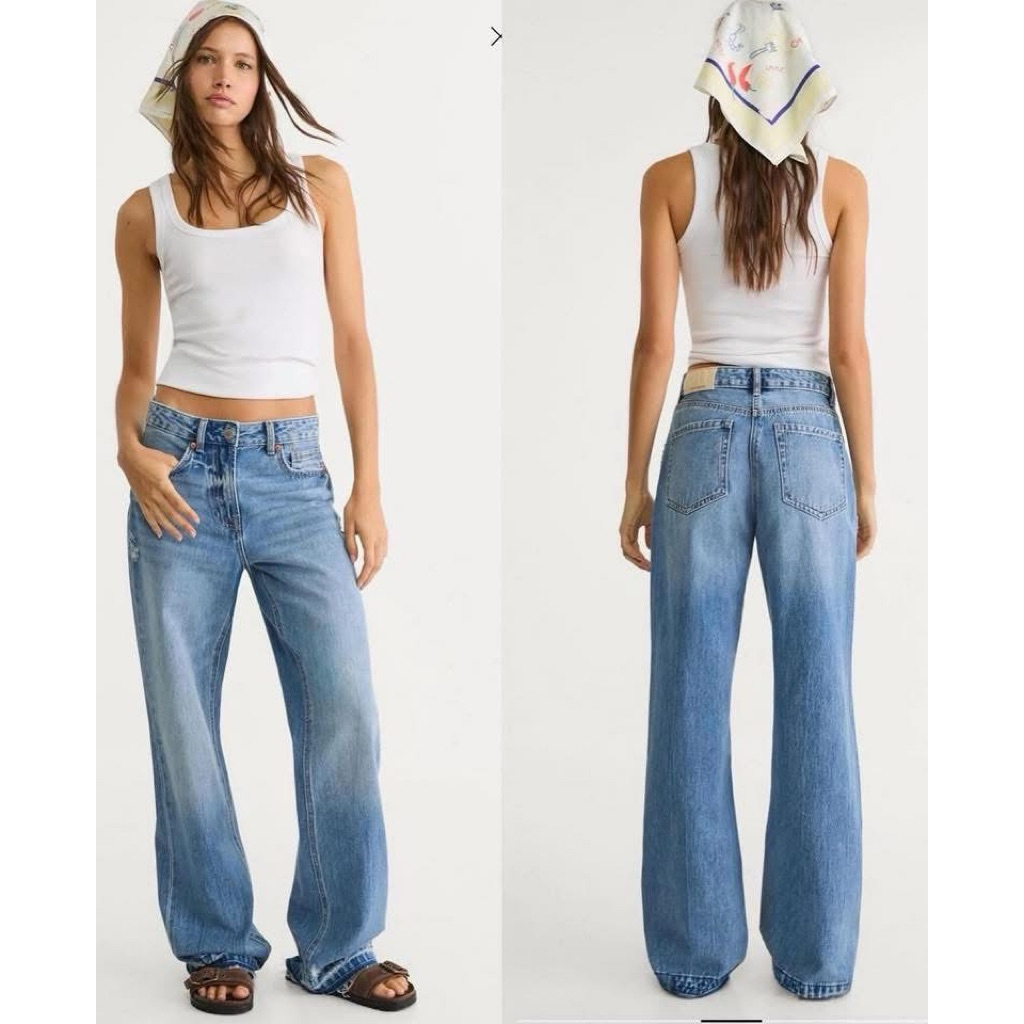 Stradivarius D92 Jeans Woman  กางเกงยีนส์ทรงขากระบอกแต่งปลายขา ของแท้STR💯