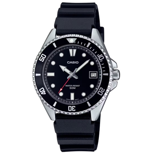 CASIO นาฬิกาข้อมือผู้ชาย สายเรซิ่น สีดำ รุ่น MDV-10,MDV-10-1A1