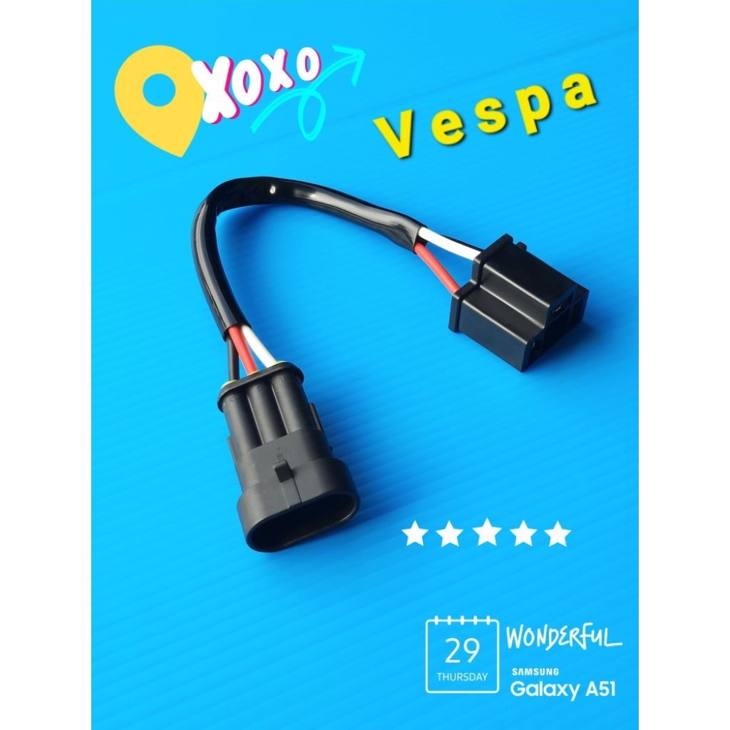 ปลั๊กแปลงไฟหน้ามอไซค์Vespa ไฟH4,Halogenเป็นLEDสายไฟใหญ่พิเศษใหแรงไฟที่สว่างกว่า(บรรจุ1อัน)