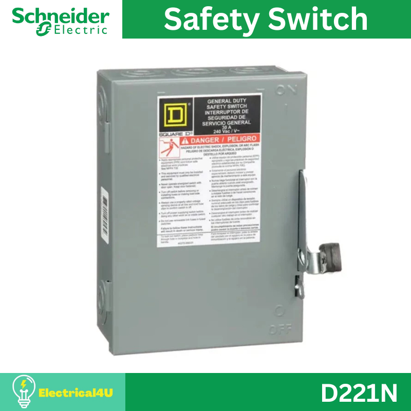 Schneider Electric D221N เซฟตี้ สวิตซ์ แบบติดตั้งฟิวส์ได้ ใช้ภายในอาคาร 30A สำหรับไฟ 1เฟส 240V Gener