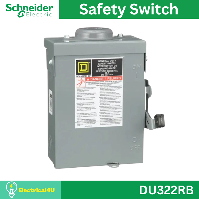 Schneider Electric DU322RB เซฟตี้ สวิตช์ แบบไม่มีฟิวส์เป็นสะพานไฟ 60A สำหรับไฟ 3เฟส 240V General Dut