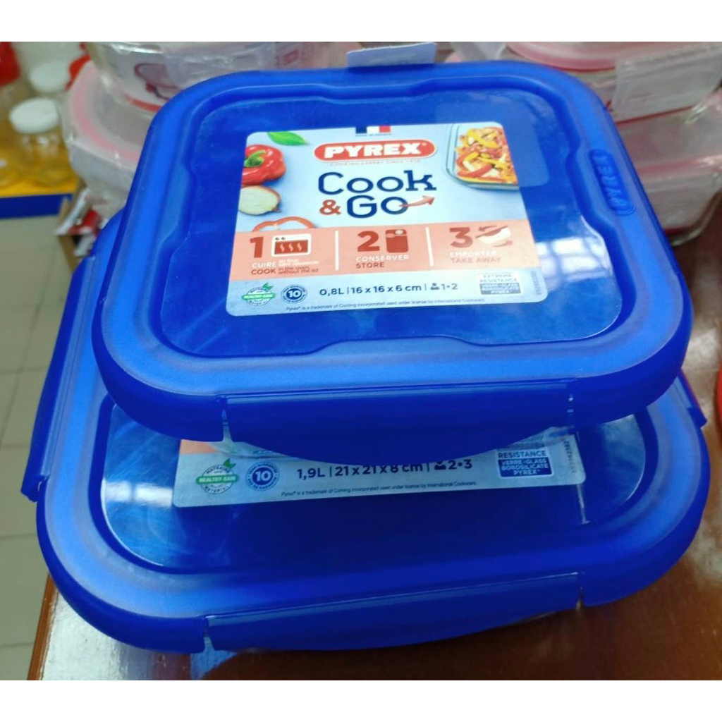 🍂🍂Pyrex กล่องแก้ว ภาชนะแก้วใส่อาหาร Pyrex Cook&Go🥮🥮1 ชุด มี 4 ชิ้น พร้อมฝา