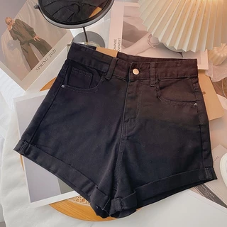 REKIO S-6XL(25-39) ผู้หญิงเกาหลีกางเกงยีนส์ขาสั้น เอวสูงเรียบๆกางเกงขาสั้น