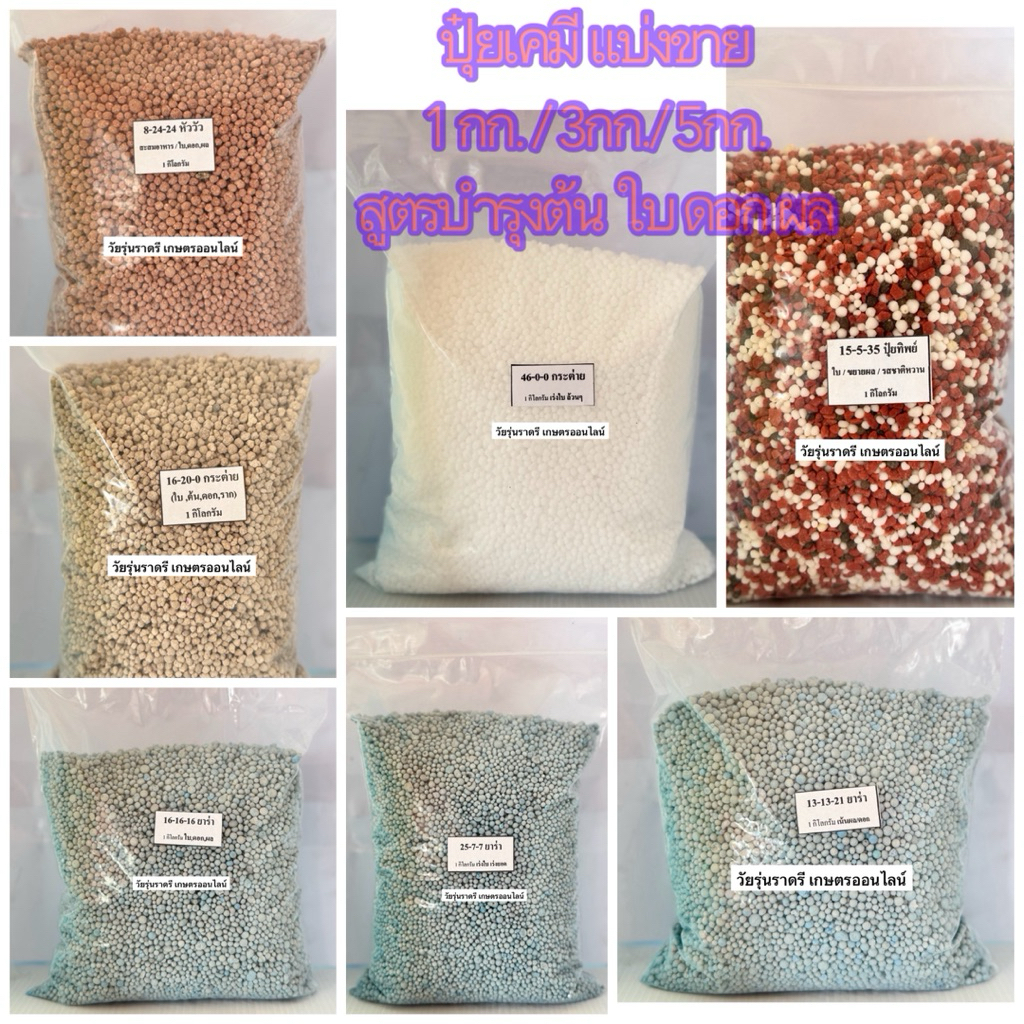ปุ๋ยเคมี46-0-0/16-16-16/16-20-0/13-13-21/25-7-7/8-24-24บำรุงต้นใบดอกผล