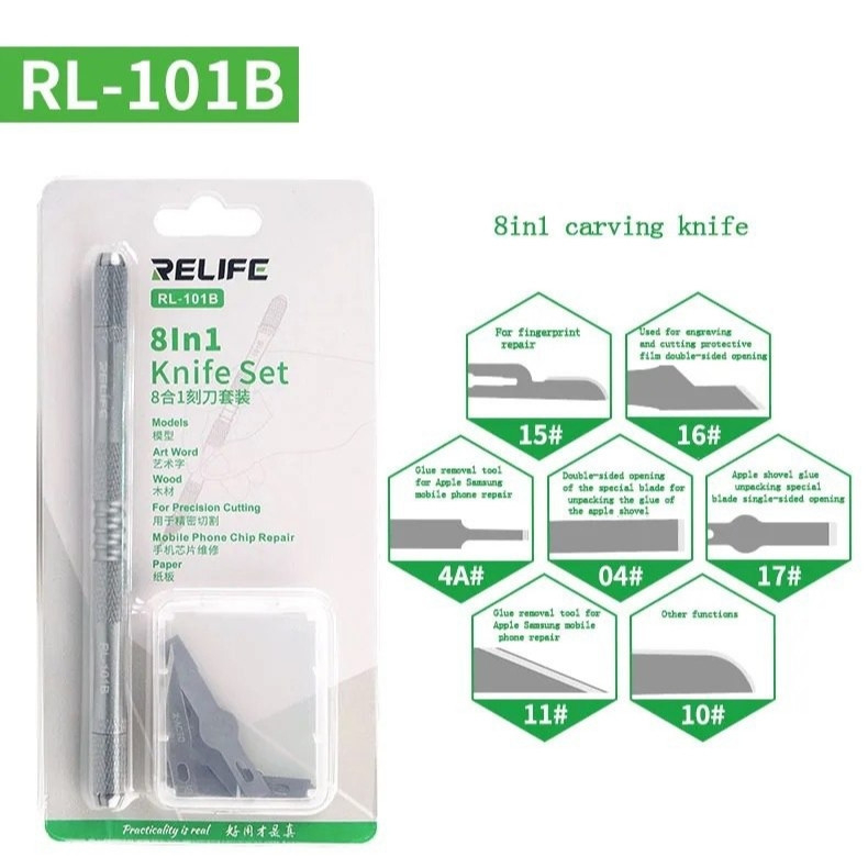 RELIFE ชุดมีด8-in-1สำหรับเมนบอร์ดโทรศัพท์มือถือชิป BGA PCB เครื่องมือซ่อมเครื่องตัดมีด ใบมีดถอดกาว