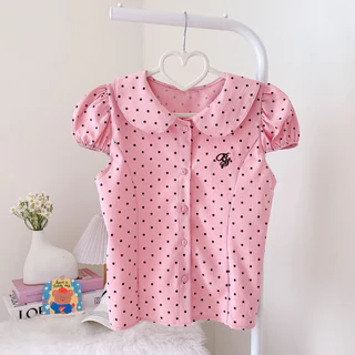 ☁️🖤#เสื้อPolka dot ☁️🖤 #เสื้อคอบัว แขนตุ๊กตา #ลายจุด น่ารัก