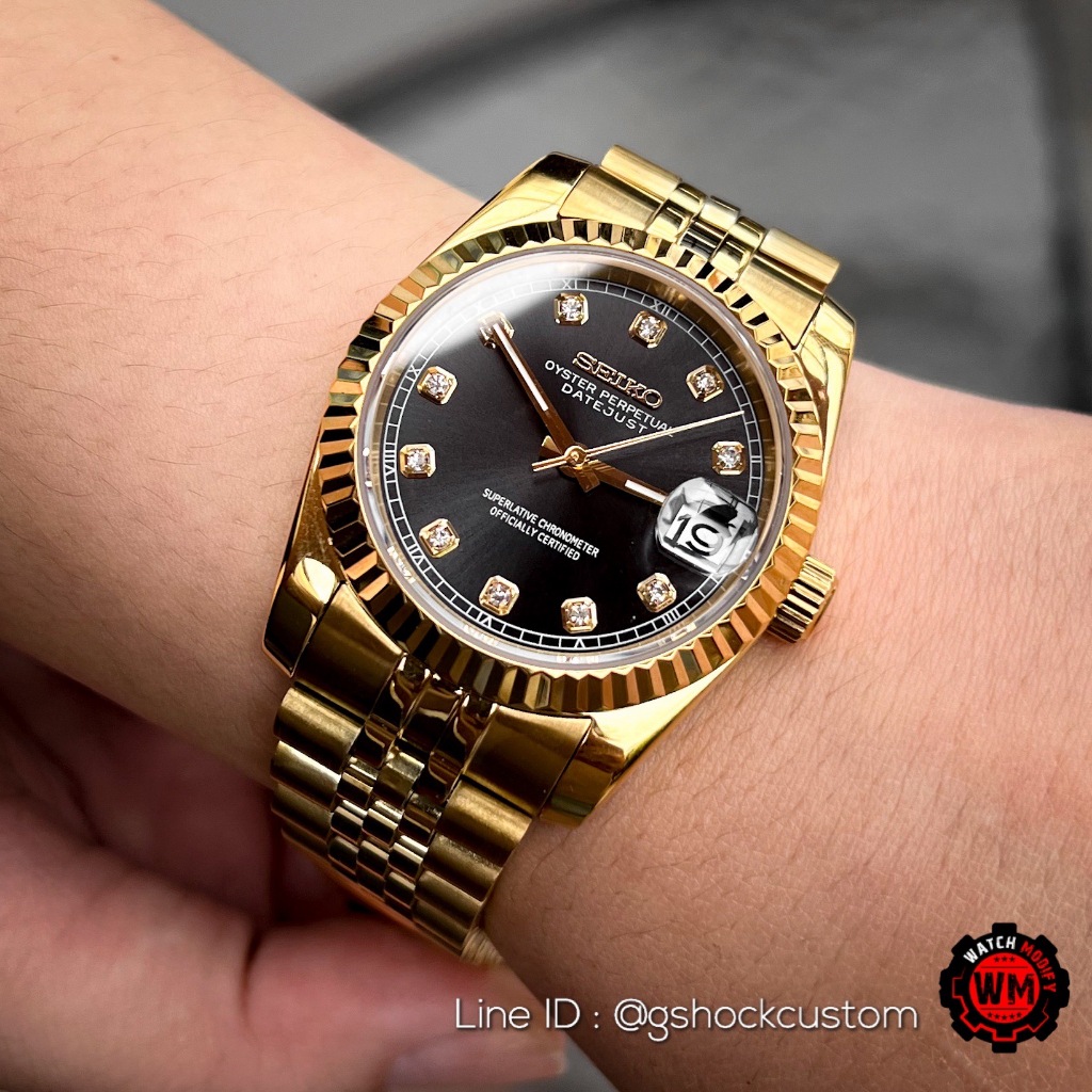 Seikomod Black Diamond Jubilee Yellow Gold Datejust 36mm