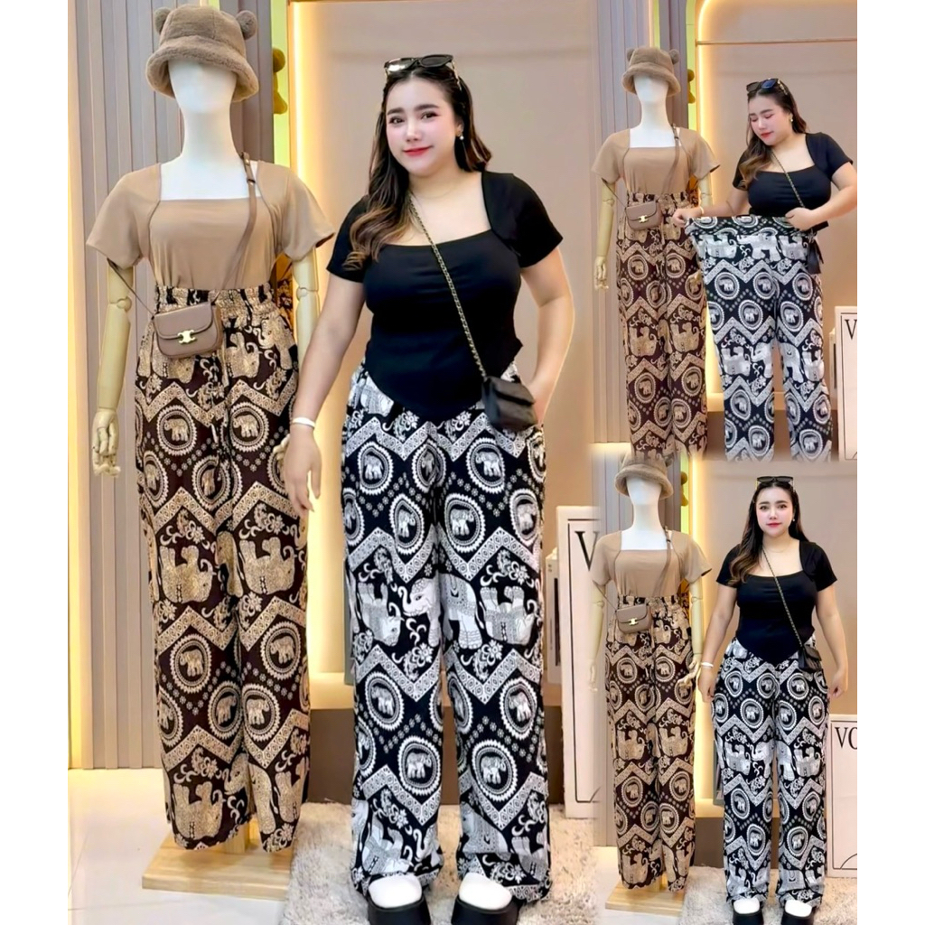 C38-S3S1😍ยกเซต คอเหลี่ยม+ กางเกงช้าง อก34-46 เอว28-40++ สะโพก44+++