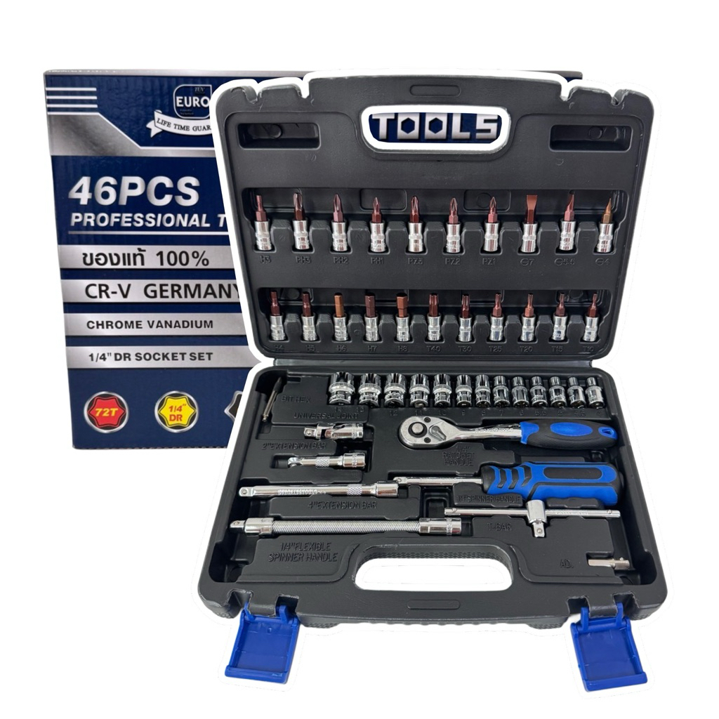 แท้ 💯% ชุดบล็อก 46 ชิ้น ขนาด 2 หุน (1/4“) Euro king tool