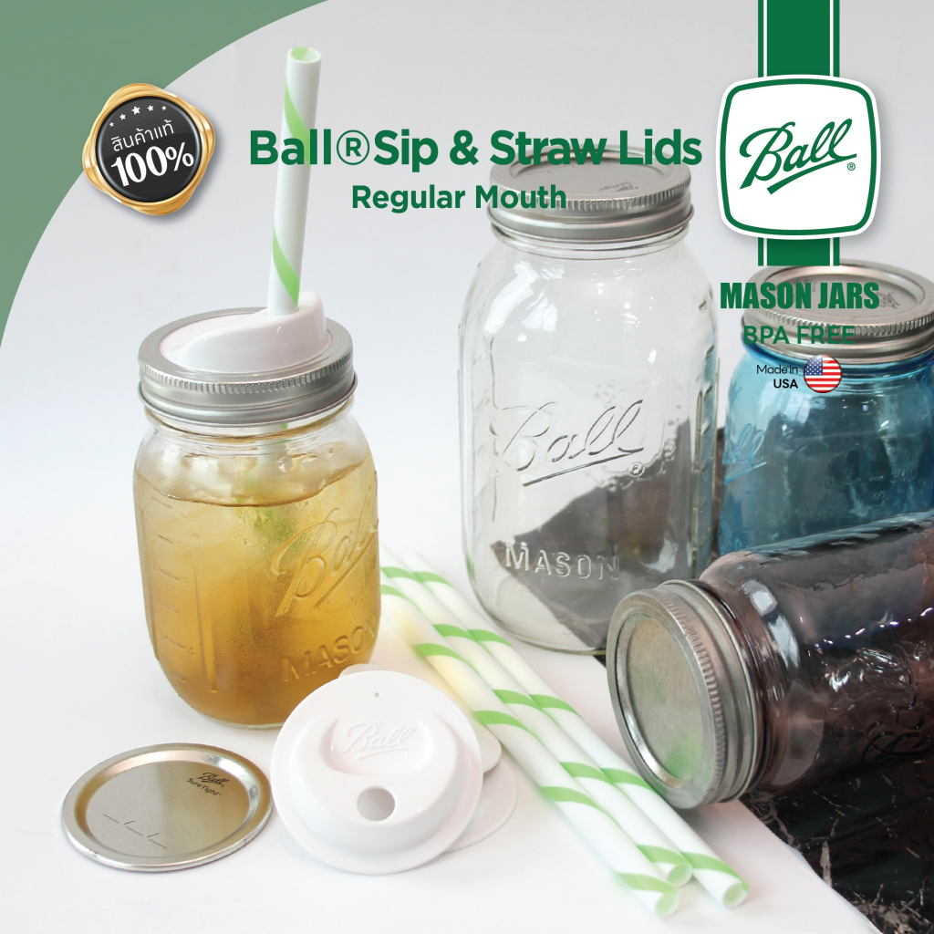 BALL Regular Sip&Straw Lids – ฝาหลอดดูด Ball Mason Jar ปากแคบ พร้อมหลอด 4 ชิ้น ฝาพลาสติก BPA-Free สำหรับดื่มน้ำ ราคา ถูกที่สุด ดีลบีเคเค แกลเลอรีภาพที่ 7