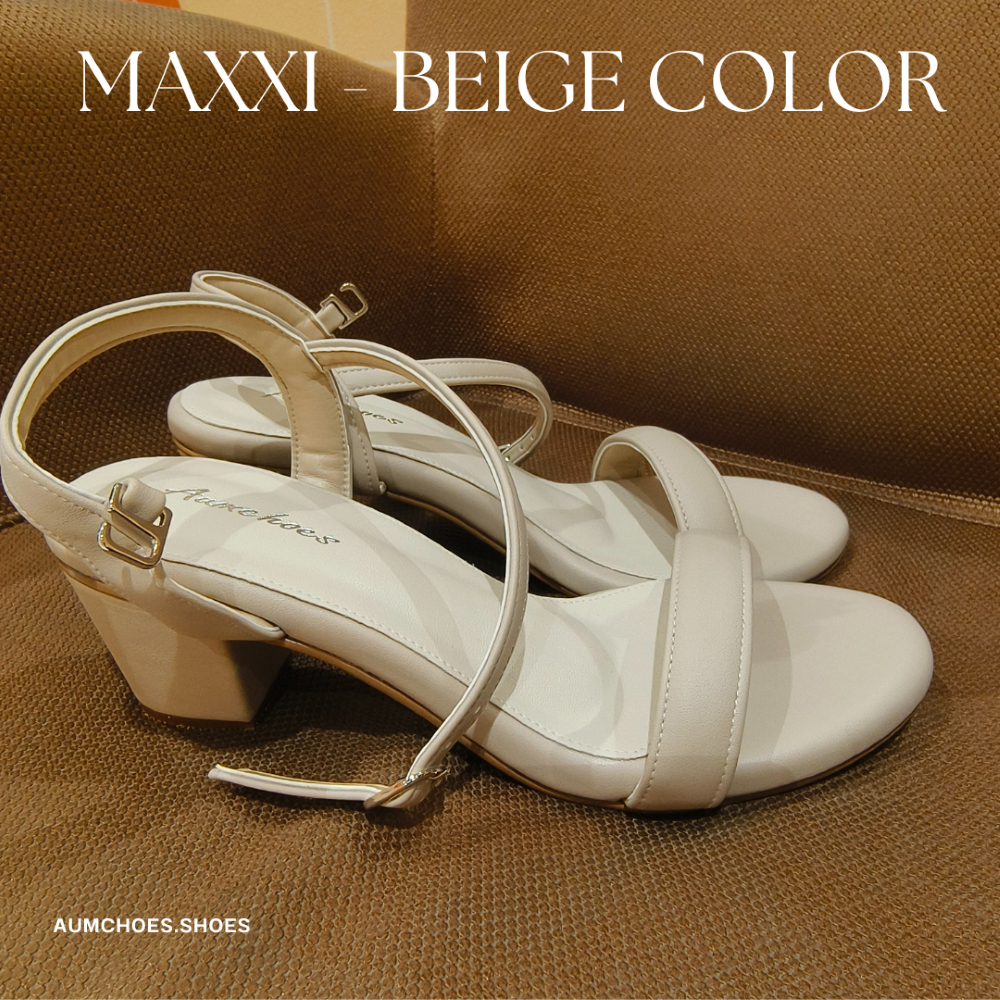 Aumchoes -Beige  รองเท้ารัดส้น สูง 2 นิ้ว พื้นนิ่มใส่สบาย เดินได้ทั้งวัน