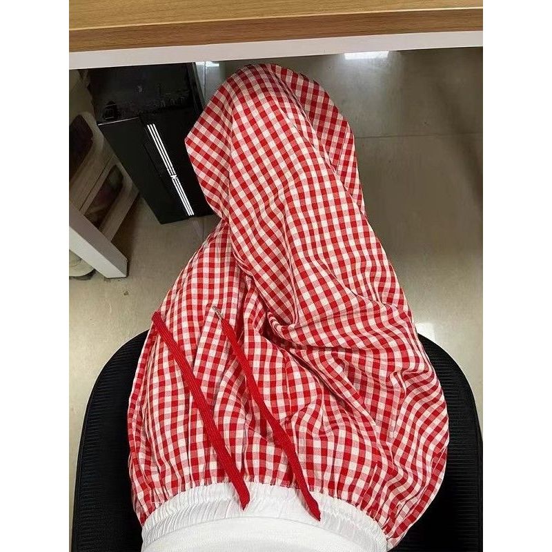 ชอบมาก ไม่ต้องพูดถึงว่าใส่สบายแค่ไหน ~ กางเกงขายาวลายสก็อตสีแดงเอวต่อ ทรงหลวมๆ สบายๆ สไตล์ขี้เกียจ สำหรับผู้หญิง ฤดูร้อน