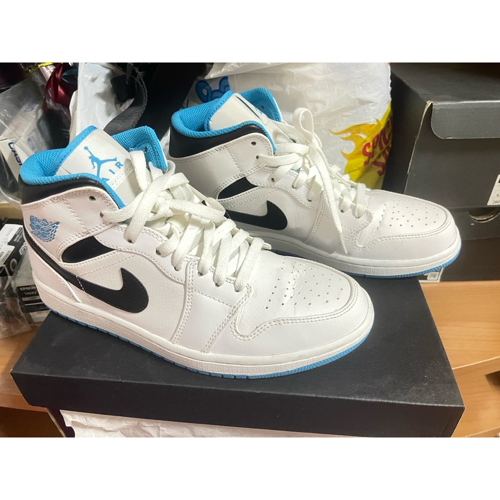 [USED-GOOD99%] - Nike air Jordan 7.5US ฟ้าขาว 💎 สภาพ99% แท้100%