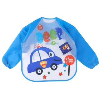 Babyonline(R318)N5 (ส่งด่วน1วัน)ผ้ากันเปื้อนสำหรับเด็กลายการ์ตูนแขนยาว กันน้ำได้