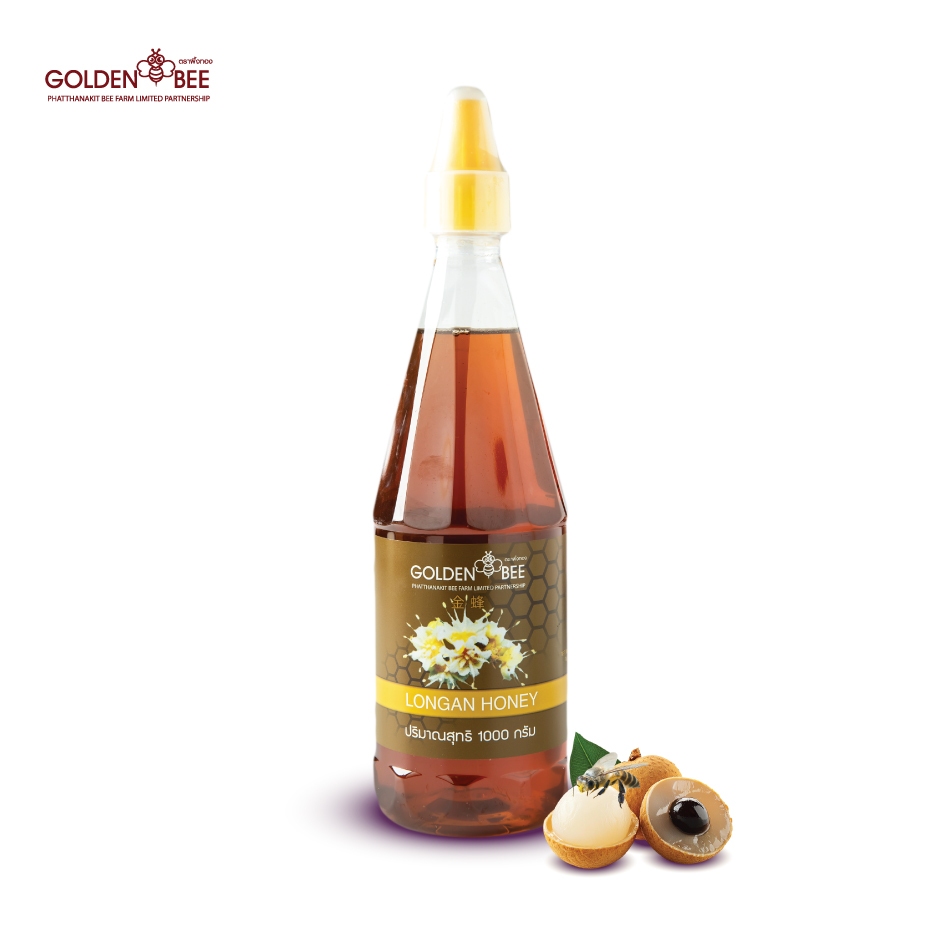 น้ำผึ้งดอกลำไย ขนาด 1,000g. ขวดสะดวกใช้ Longan Honey แบรนด์ Golden Bee
