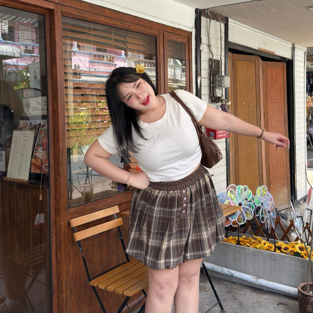 Souffle skirt (กระโปรงซูเฟล) กระโปรงทรงบอลลูนมีซับในลายสก็อต🍰🍫🥛 | Geebeety - รูปที่ 2