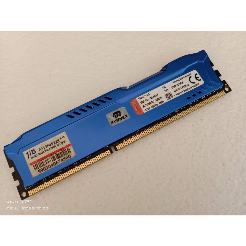 RAM Kingston Hyper-X FURY DDR3-Bus1600-8G รหัส HX316C10F/8 ซิงค์สีฟ้า