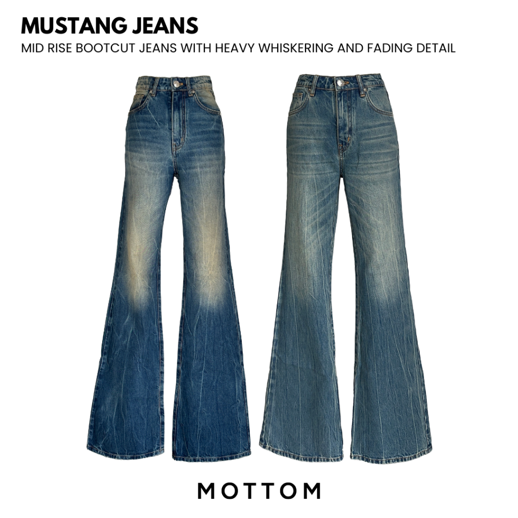 MOTTOM - MUSTANG Mid Rise Bootcut Jeans With Heavy Whiskering and Fading Details