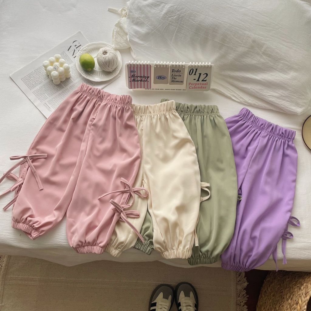 Babyonline(Y387)P1 (ส่งด่วน1วัน)กางเกงขายาวแฟชั่นสำหรับเด็กผู้หญิงสีพื้น ผ้านิ่ม ใส่สบาย