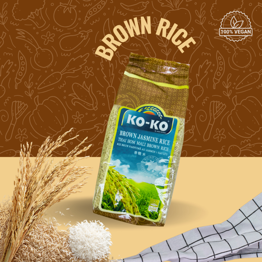 Sales (ชนิดไม่แพคสูญญากาศ) KO-KO ข้าวกล้องหอมมะลิแท้ 100% ตรา โคโค่ 1KG. (THAI HOM MALI BROWN RICE)