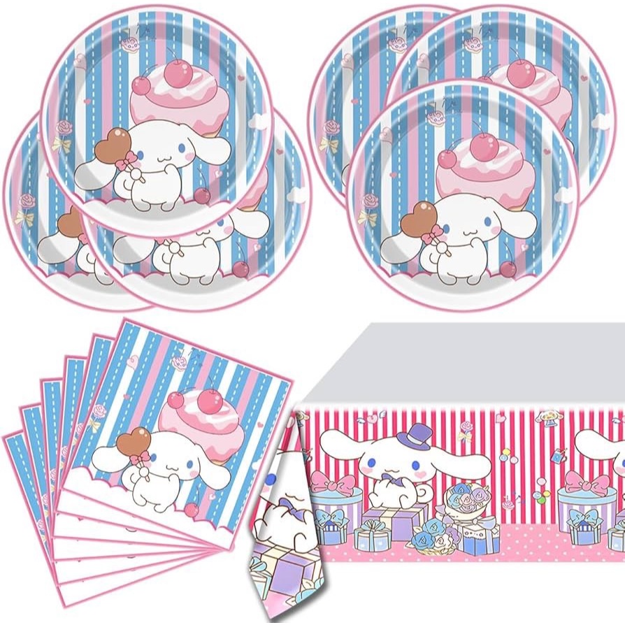 เซ็ตปาร์ตี้วันเกิด จานกระดาษ แก้วกระดาษ ลายซินามอนโรล Cinnamon Roll Birthday Party Disposable Paper Plate Cup Napkin