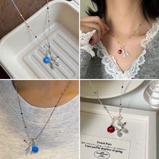 พร้อมส่ง!🇹🇭 สร้อยคอแฟชั่น สร้อยคอสแตนเลสมีตุ้มหลากสีสัน ห้อย…