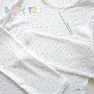 mirrorme เสื้อแขนยาว Baby tee พิมพ์ลาย สีพาสเทล แต่งลูกไม้