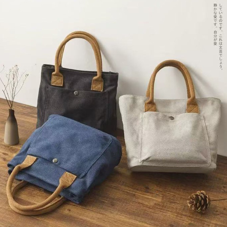 ShopAt.Two[BG-648] กระเป๋าผ้าแคนวาสใหม่ 2025 กระเป๋าถือแบบญี่ปุ่น กระเป๋าถือแฟชั่นสำหรับผู้หญิง