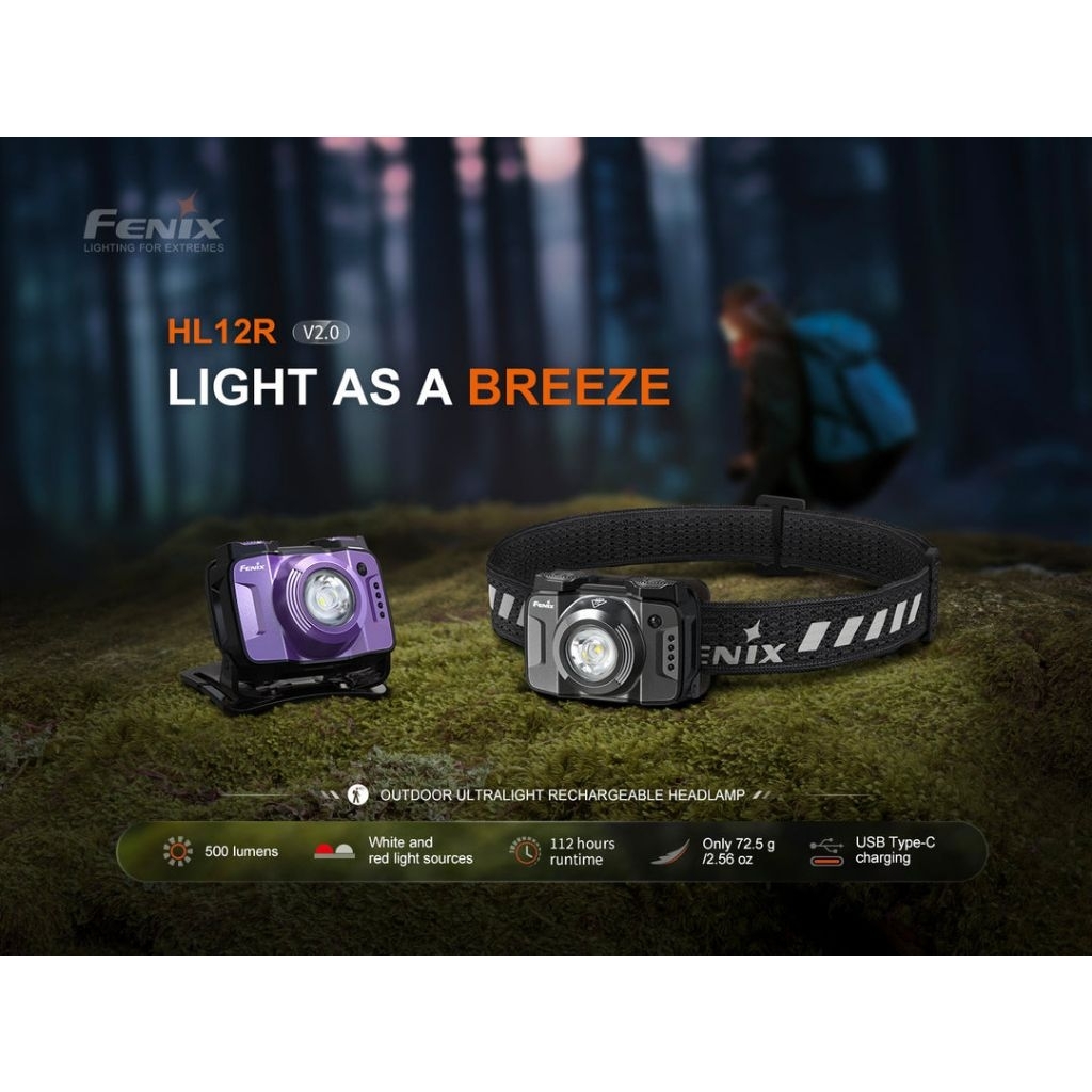 ไฟฉายคาดหัว Fenix HL12R V2 Ultralight Outdoor Rechargeable Headlamp : สินค้ารับประกัน 1 ปี