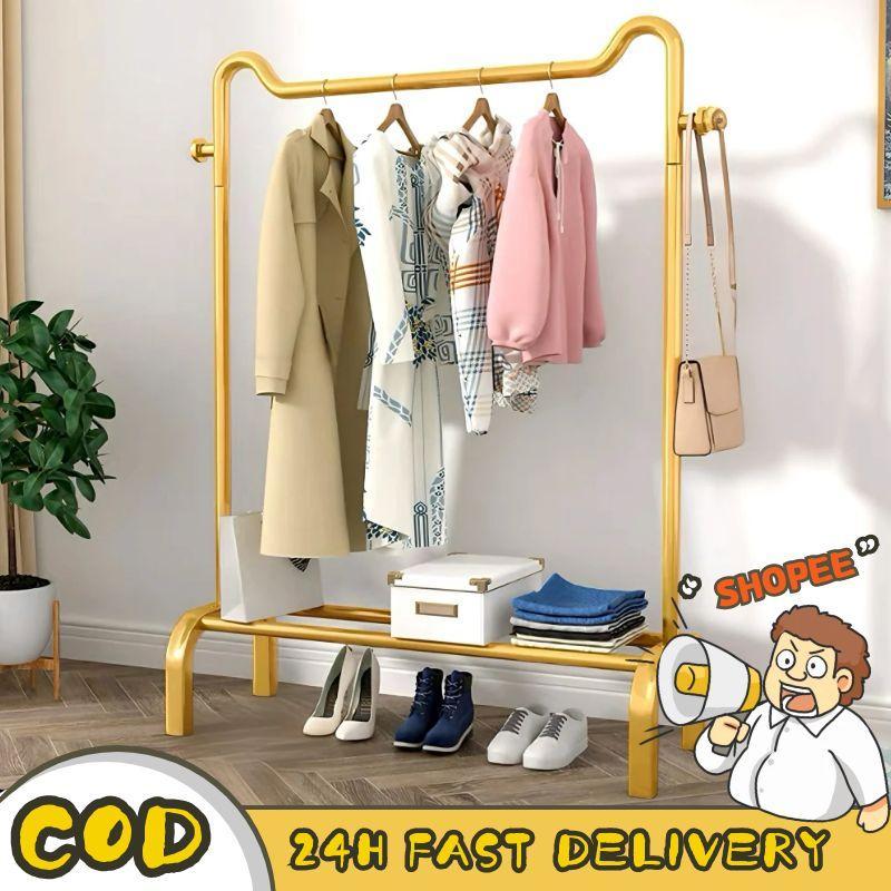CAIY🌟มีพร้อมส่ง ราวแขวนเสื้อผ้ามาพร้อมกับที่แขวนหมวก กระเป๋า มีหลายขนาด