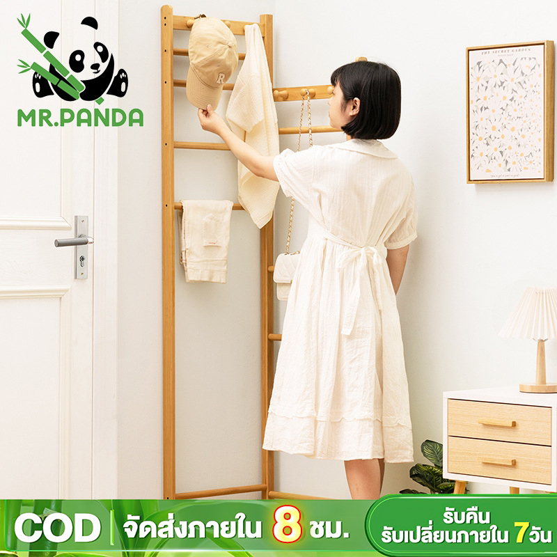 ราวตากผ้า ชั้นวางของ ราวไม้แขวนหมวก เสื้อผ้า กระเป๋า ทำโดยไม้ไผ่ธรรมชาติ กันน้ำธรรมชาติ ประหยัดพื้นที่