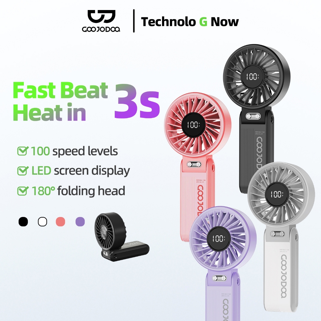 GOOJODOQ GFS003 Mini Fan Quiet High-speed Airflow 100-level Stepless Speed Adjustment Folding Neck Fan Free Hands