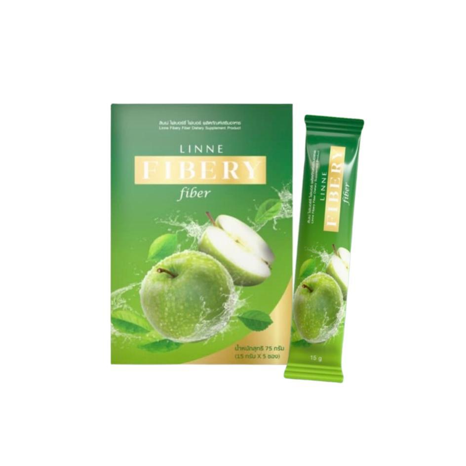 LINNE FIBERY Fiber ลินเน่ ลินเน่ไฟเบอร์ ผลิตภัณฑ์เสริมอาหารชนิดผง กลิ่นแอปเปิ้ลเขียว (1 กล่อง บรรจุ 5 ซอง_ซองละ 15 g.)