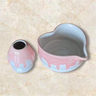 ถ้วยชงมัทฉะรูปหัวใจ ถ้วยChawan เซรามิค + แท่นวางแปรง